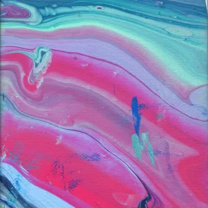 A river of pink cuts through an ocean of blue waves.