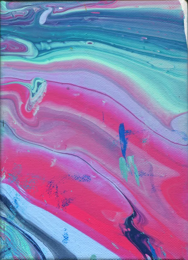 A river of pink cuts through an ocean of blue waves.