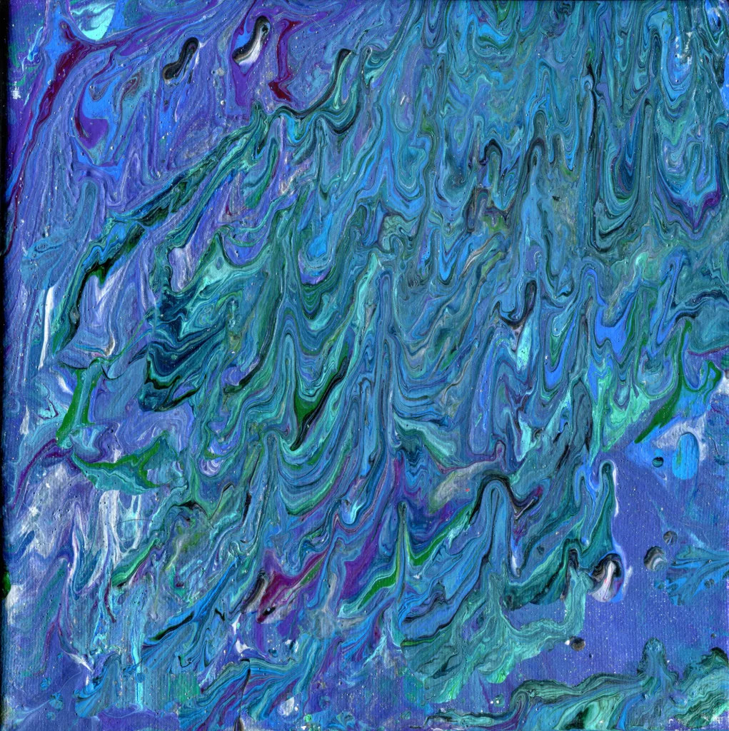 This painting captures the essence of her shimmering scales, which are a blend of purple, blue, and green, with hints of dark black venom woven into the swirling patterns.