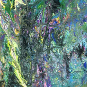 Little April Showers give way to powerful storms then end with gentle "Sprinkles of Spring." This piece reminds us of a scene from Disney's Bambi where the young deer experiences his first rain. The greens range from bright, almost yellow of new growth to the darker, more established vegetation. There is a mix of red, pink, purple, and blue to represent spring flowers budding as nature awakens but a chaotic mix of black cuts through the middle. It is the heart of the storm, leading to even more color on the other side.